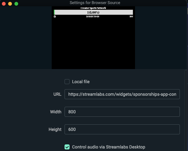 Browser Source settings in Streamlabs Desktop